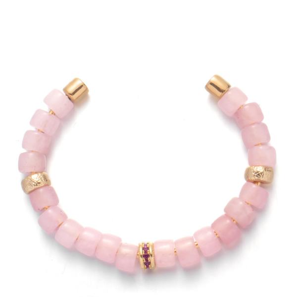 Buy cheap SS304 Handmade Beaded Bangles , Screwed Replaceable Rose Quartz Bead Bracelet from wholesalers
