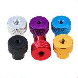 China Metric 1/4 20 Colorful Aluminum Knurled Nut With Collar on sale