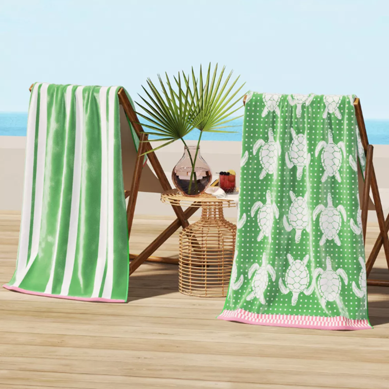 Ultra-Soft Cotton Velour Beach Towel Set with Quick-Dry Performance and Marine