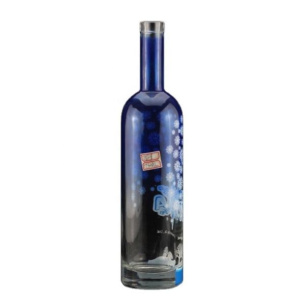 Fancy Screen Printing Round Shape Blue Vodka Bottle for Industrial of Liquor and