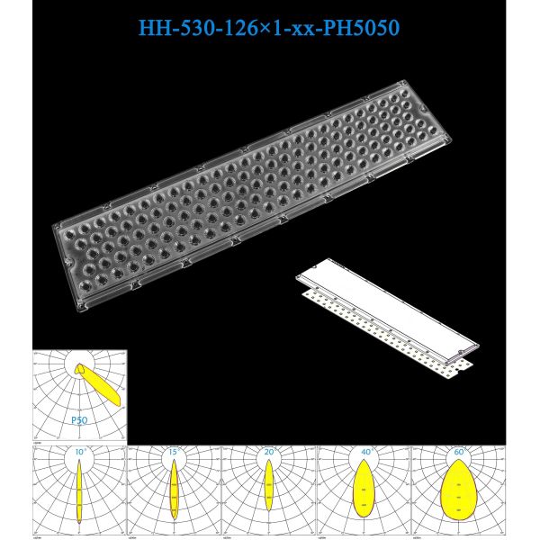 Quality Precision Lighting Low Glare 520*116*11.8mm Size Lens 126pcs 5050LEDs Stadium Lighting Lens for sale