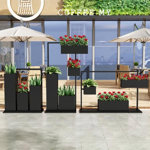 Outdoor 3 tier black stackable tiered metal planter tower box