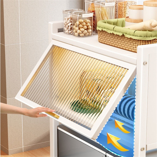 Multi Functional Kitchen Countertop Storage Rack With Door Telescopic Design Moisture Proof