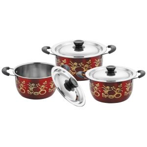 Buy cheap hot selling 6pcs cookware set with red color &16/18/20cm cooking pot &16cm/18cm/20cm cookware set in stainless steel from wholesalers