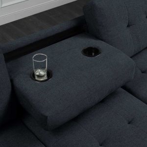 Buy cheap L Shaped Sectional Sofa with Dropdown Table and Reversible Chaise and Storage Ottoman, Dark Blue Linen from wholesalers