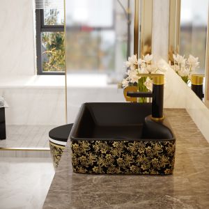 Buy cheap Electroplate Golden Square Ceramic Basin Table Top For Cabinet from wholesalers