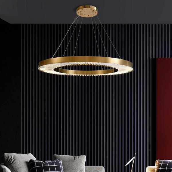 Buy cheap Brushed Brass Dimmable Three Ring LED Modern Ring Chandelier 110V To 240V from wholesalers