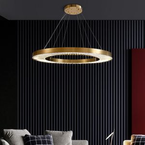 Buy cheap Brushed Brass Dimmable Three Ring LED Modern Ring Chandelier 110V To 240V from wholesalers