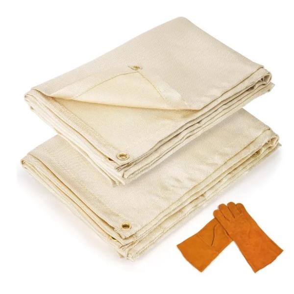 Quality 100% Flame Retardant Welding Blanket 6x8 feet 2-Pack Set with Hand Protection Gloves for sale