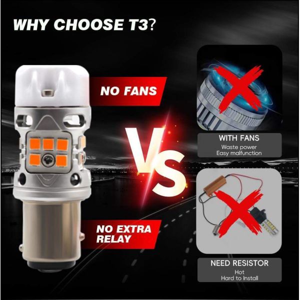 T3 Error Free 1156 BA15S BAU15S Light Bulb 12V 24W White Amber Red Car Motorcycle LED Turn Signal Lights With Ceramics