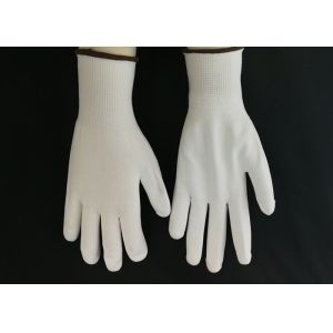 White Nylon Liner PU Coated Gloves Breathable Knitting Back Abrasion Resistant