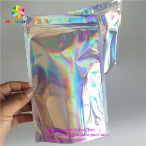 Reusable stand up holographic foil bag without printing for cosmetic or salts