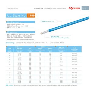 Buy cheap UL1709 Blue PFA Insulated Wire 300V 200C AWM1709 A/B For Lighting / Heater from wholesalers