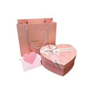 Buy cheap Greeting Card Rigid Presentation Boxes Pink Heart Box With Tote Bag Customizable product