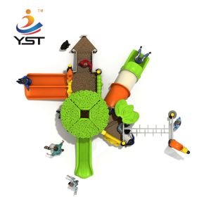 Outdoor Themed Multiple Kids Playground Slide With Tree House