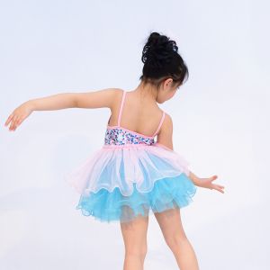 Two Tones Kids Dance Clothes Confetti Sequin Tiered Skirt For Stage Performance