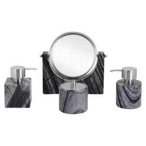 Grey Ashwood Grain Marble Bath Accessories Square Marble Effect Soap Dispenser