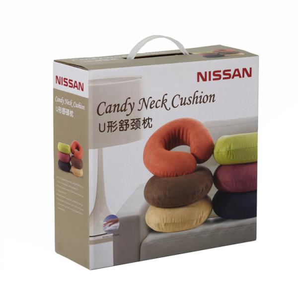 Buy cheap Corrugated Cardboard Boxes With Plastic Handle For U Shaped Neck Pillow Packing Box from wholesalers