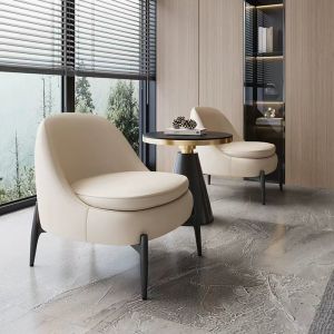 5 Star Hotel Minimalist Style Genuine Leather Sofa Business Chair And Table Set