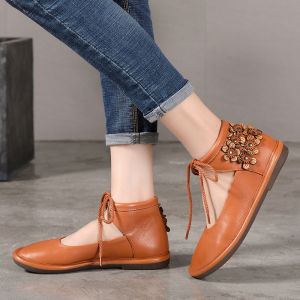 Buy cheap S139 2020 new handmade leather ankle straps fresh forest women's shoes flower retro ethnic style flat shoes from wholesalers