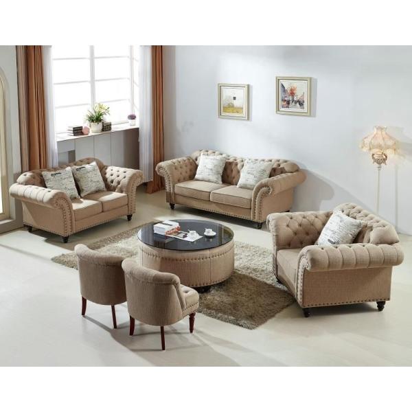 Modern Grey Fabric Chesterfield Sofa , Soft Leather Chesterfield Sofa