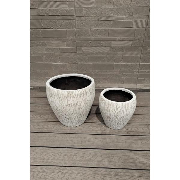White Mosaic Like Brick Design Round Fiber Clay Flower Pot Lightweight Villa Office Project