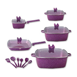 16Pcs Maifan Stone Aluminum Cookware Set With Anti Heat Handle