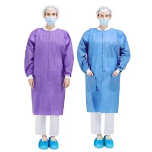 Buy cheap White Blue Spunbounded Polypropylene PP Disposable Full Length Lab Coat with Pockets from wholesalers