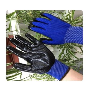Buy cheap Seamless Blue Polyester Knit Black Nitrile Gloves from wholesalers