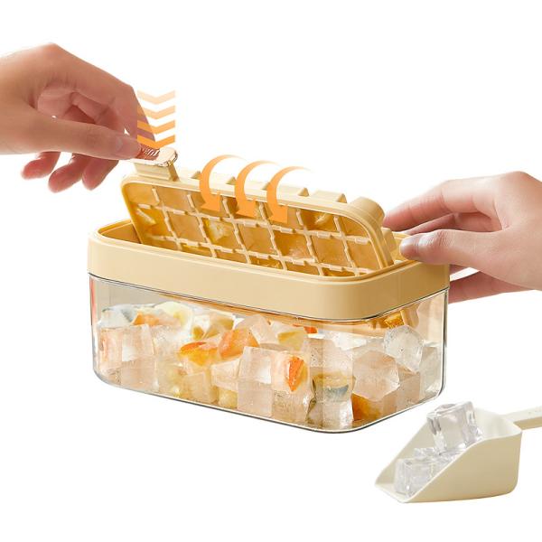 Quality Multi Function 64 Cubes Fridge Ice Cube Tray With Large Bin And Lid for sale