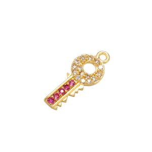 China OEM Sterling Silver Key Charm Zircon Vintage 18k Gold Plated Pendants on sale