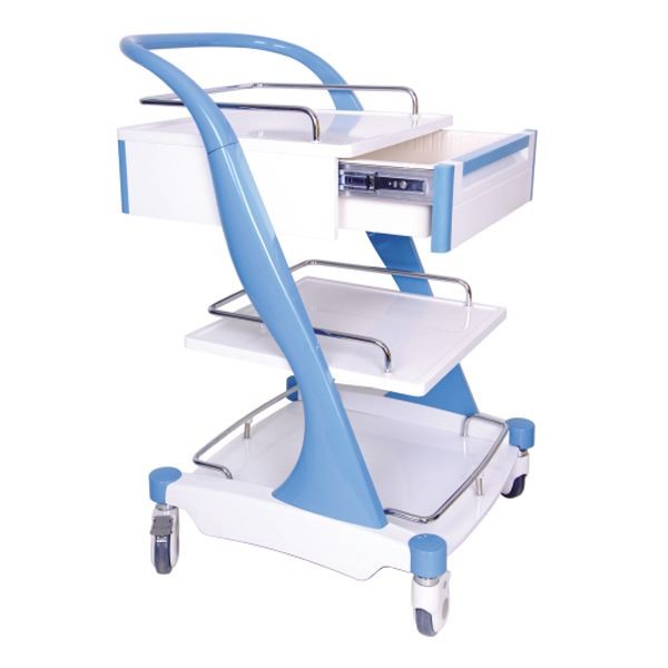Aluminum Alloy Frame Medical Instrument Trolley Bule Red With Four Silent