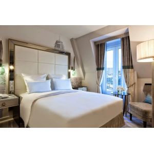 Buy cheap Senegal luxury hotel design of furniture used Stainless steel headboard bed with side table and glossy painting desk tab from wholesalers