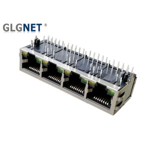 4 Ports Magnetic RJ45 Jack Connector 90 ° with 10 / 100 / 1000 Magnetic Tab Down