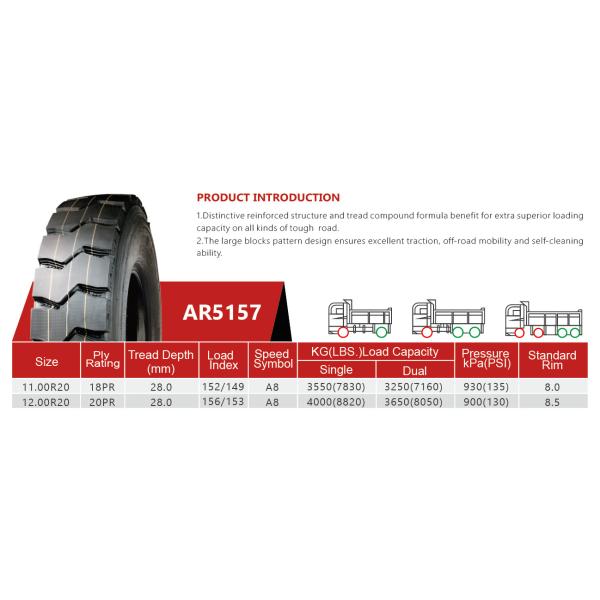 Quality ECE ISO9001 AR5157A 12.00R20 Mining Dump Truck Tires for Mining and Construction for sale
