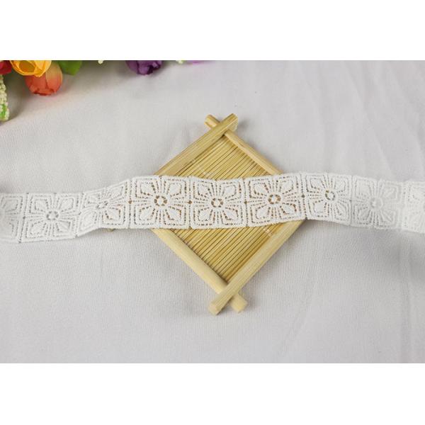 Buy cheap Chemical Solubility Polyester Lace Trim With Concise Quadrate Flower Design from wholesalers