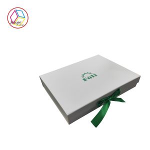 Buy cheap Foldable White Box Green Logo Apparel Packaging Boxes With Ribbon from wholesalers