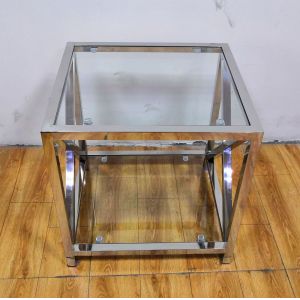 Buy cheap Polished Silver Stainless Steel Frame Tempered glass top End Table from wholesalers