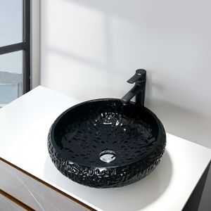 Buy cheap 440mm Height Black Bathroom Vessel Sink Round Lacquered Exterior Crystal Ball Shape from wholesalers