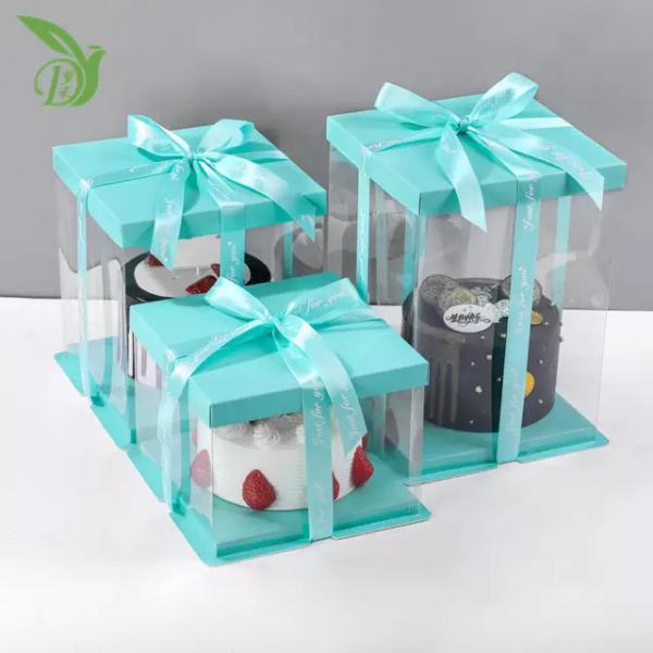 Quality PET PVC Birthday Party Clear Square Tall Transparent Cake Box for sale