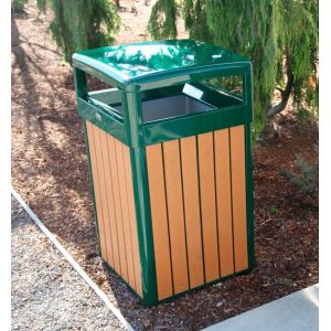 Buy cheap 33 Gallon Round Recycled Plastic Trash Receptacle with Rain Cap from wholesalers