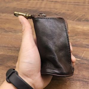 Vintage Cowhide Leather Keychain Coin Purse for Women Men Advantage-Low MOQ Mix