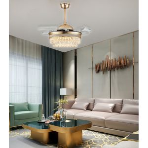 52" Retractable Chandelier Folding Ceiling Fan With Light Gold