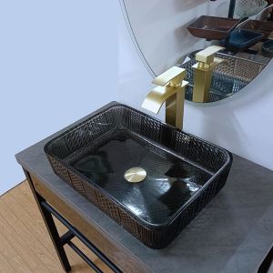 Buy cheap Glass Rectangular Vessel Sinks Black Deep Bathroom Transparent Crystal from wholesalers