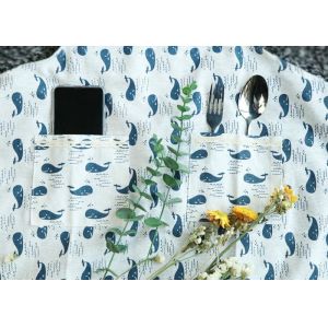 Home and Work Linen Apron With Full Print Pattern And Lace Decoration