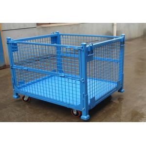 Buy cheap collapsible heavy-duty rigid mesh box wire cage metal bin storage container with caster from wholesalers