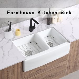 Buy cheap Ceramic Rectangular Double Bowl Farmhouse Sink 33 Inch Farmhouse Sink product