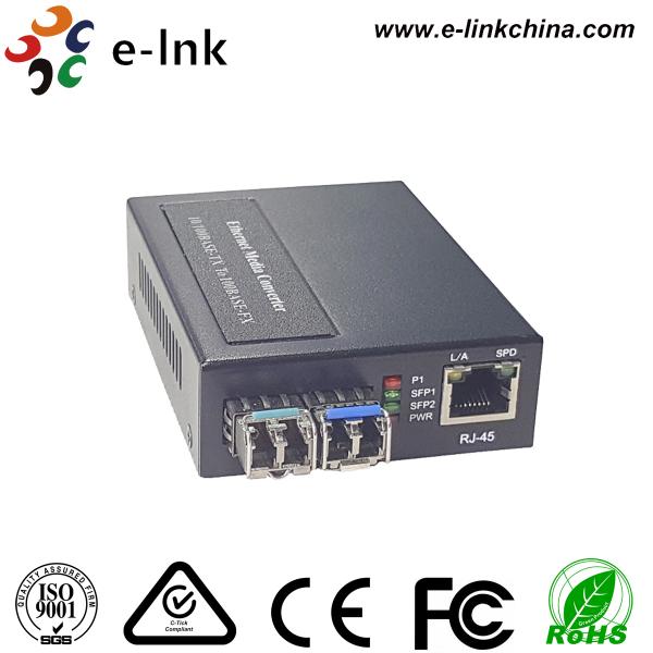 1x10/100BASE-T to 2x100BASE-X SFP Media Converter with Built-in Power Supply