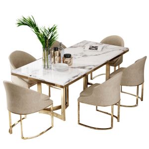 Light Luxury Simple Stainless Steel Marble Square Dining Table