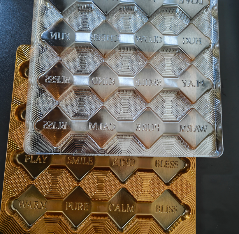 Buy cheap Customized disposable gold 16 compartment PET chocolate container with logo from wholesalers